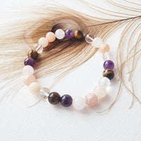 HAPPINESS intention bracelet for attracting joy, love, pleasure, manifesting happy life - Pink Opal, Tiger's Eye, Amethyst, Rose Quartz, Clear Quartz / 8mm