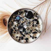 EVIL EYE PROTECTION candle for negative energy removal with Clear Quartz and Black Tourmaline