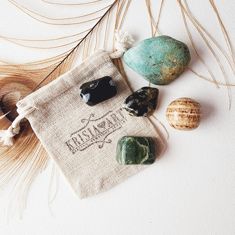 Zodiac sign VIRGO crystal set - August 23 - September 22 - horoscope astrology healing crystals - Amazonite, Jade, Brown Aragonite, Nephrite Jade, Snowflake Obsidian