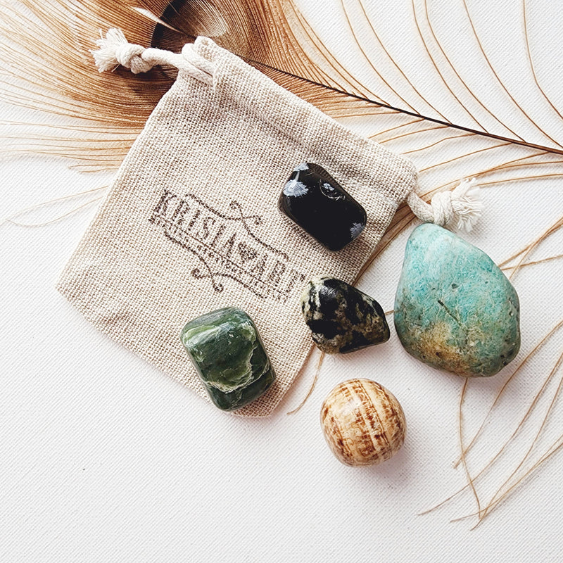 Zodiac sign VIRGO crystal set - August 23 - September 22 - horoscope astrology healing crystals - Amazonite, Jade, Brown Aragonite, Nephrite Jade, Snowflake Obsidian