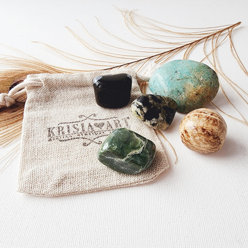 Zodiac sign VIRGO crystal set - August 23 - September 22 - horoscope astrology healing crystals - Amazonite, Jade, Brown Aragonite, Nephrite Jade, Snowflake Obsidian