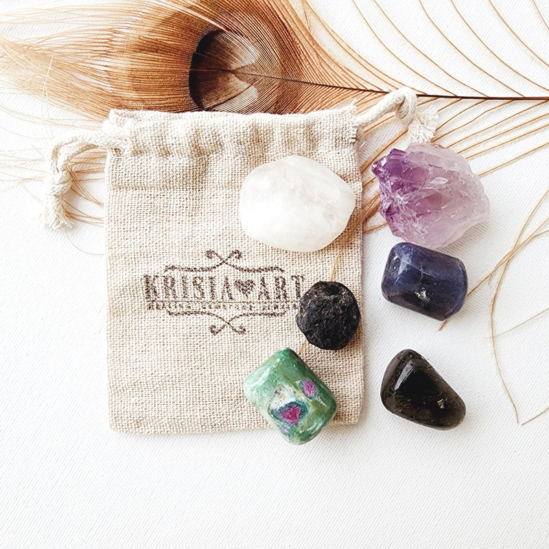 AURA HEALING & SPIRITUALITY crystals set for meditation, purification, negative energy cleansing, calming