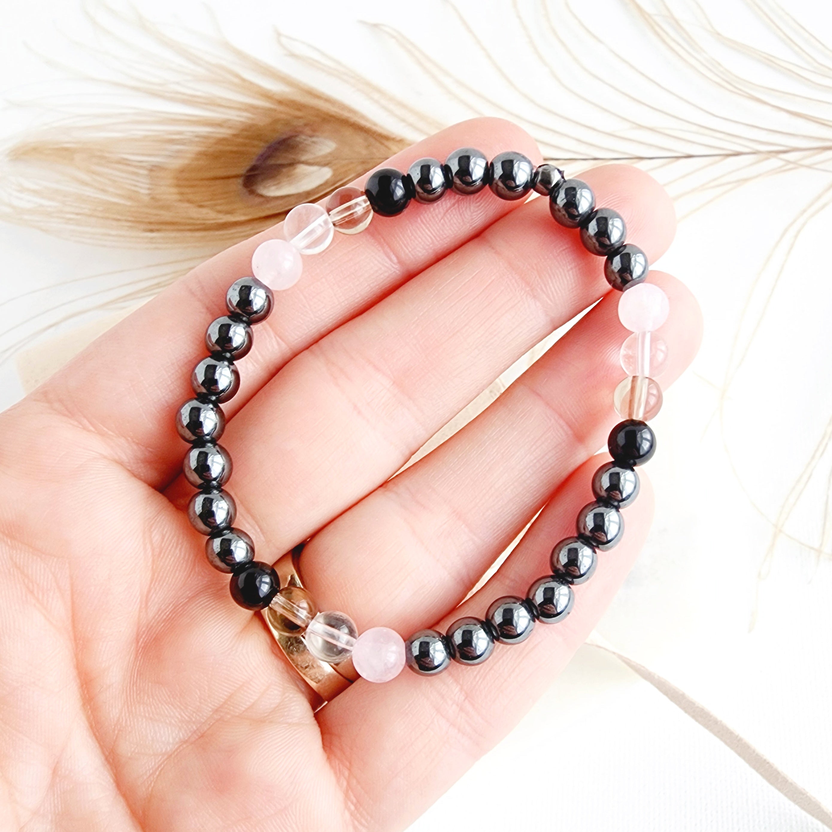 DISPEL NEGATIVITY intention bracelet for negative energy removal protection from evil shield Hematite Smoky Quartz Black Tourmaline Clear Quartz