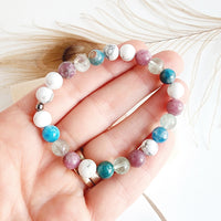 FOCUS-LEARNING-CONCENTRATION intention bracelet exam success, studying aid - Fluorite, Lepidolite, Apatite, White Howlite / 8mm
