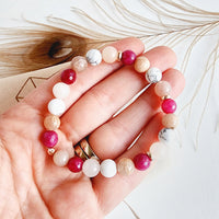 POSITIVE ENERGY crystal intention bracelet for good vibes only & manifesting positivity - Ruby Jade, Pink Opal, Sunstone / 8mm