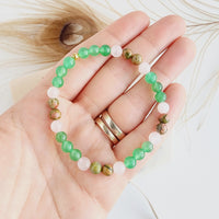 HEART CHAKRA ALIGNMENT intention bracelet for aura healing, love & self-love - Rose Quartz, Green Aventurine, Unakite / 6mm