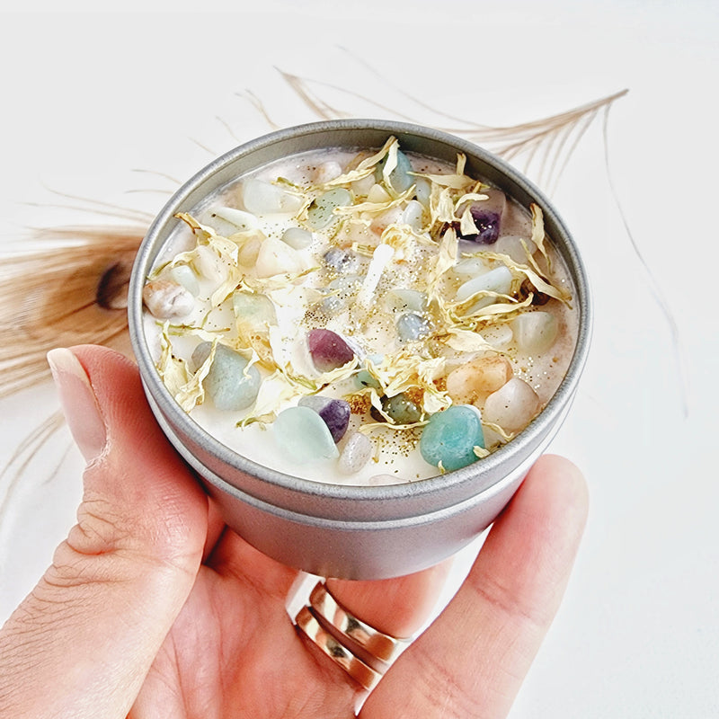 VIRGO zodiac candle with healing crystals