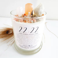 22:22 ANGEL NUMBER CANDLE with crystals & angel message for manifestation