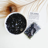 BLACK OBSIDIAN crystal chips 1oz - No hole, polished