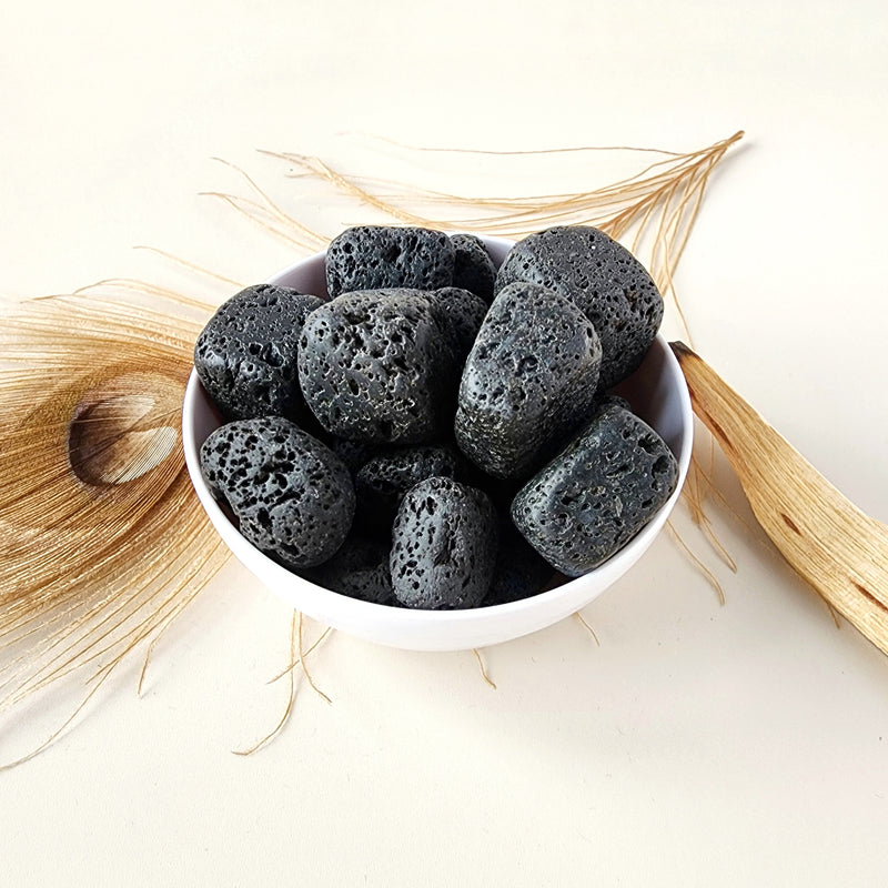 Black LAVA STONE tumbled stone, volcanic rock for strength, courage, stability reiki healing root chakra meditation