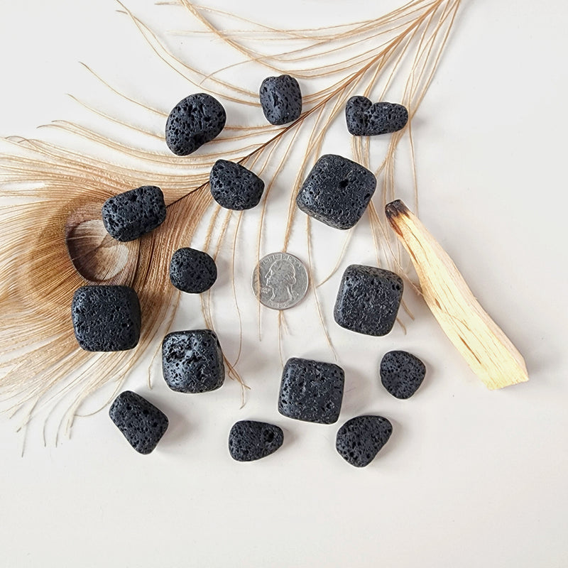 Black LAVA STONE tumbled stone, volcanic rock for strength, courage, stability reiki healing root chakra meditation
