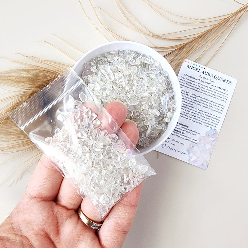 ANGEL AURA QUARTZ crystal chips 1oz - No hole, polished