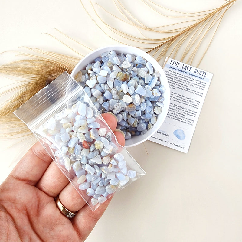 BLUE LACE AGATE crystal chips 1oz - No hole, polished