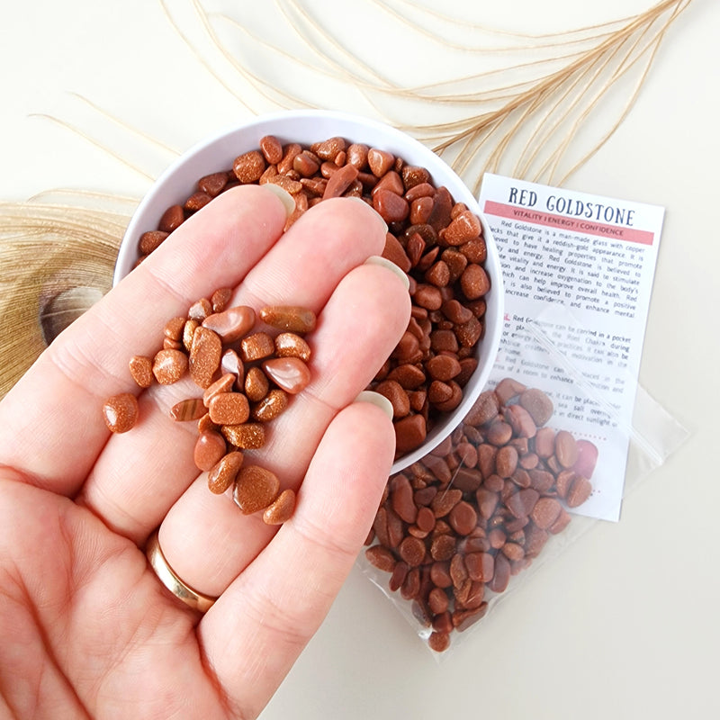 RED GOLDSTONE crystal chips 1oz - No hole, polished