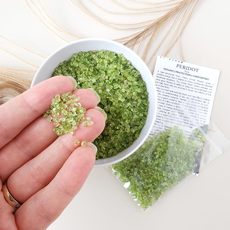 PERIDOT crystal chips 1oz - No hole, polished