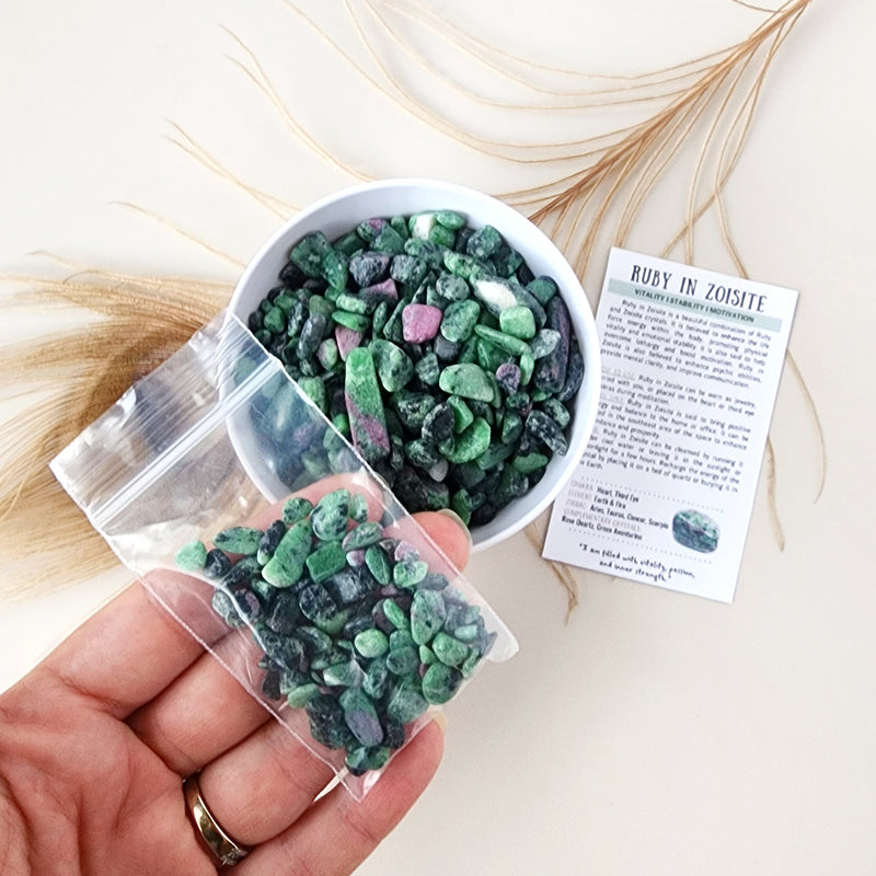 RUBY IN ZOISITE crystal chips 1oz - No hole