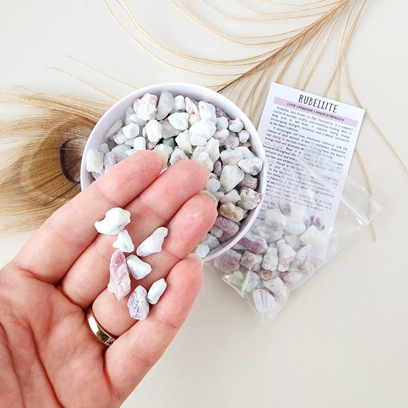 RUBELITE / RED TOURMALINE crystal chips 1oz - No hole