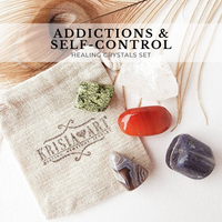 ADDICTIONS & SELF-CONTROL crystal set for emotional, mental, spiritual, physical addiction recovery and healing. carnelian, clear quartz, iolite, botswana agate, and asterite