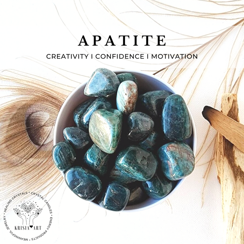 Blue APATITE tumbled stone for creativity, confidence, motivation reiki healing throat chakra meditation