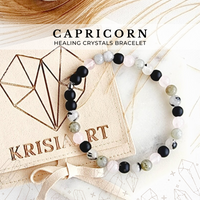 CAPRICORN zodiac bracelet - Rose Quartz, Black Onyx, Rutilated Quartz, Labradorite / 6mm