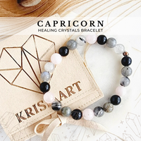 CAPRICORN zodiac bracelet - Rose Quartz, Black Onyx, Rutilated Quartz, Labradorite / 8mm