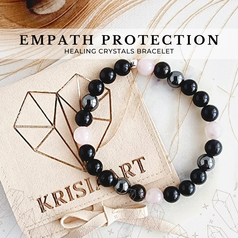 EMPATH PROTECTION intention bracelet for negative energy removal & emotional support for empaths- Hematite, Rose Quartz, Black Tourmaline, Shungite / 8mm