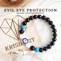 EVIL EYE intention bracelet for negative energy removal & protection from evil shield - Black Tourmaline, Apatite, Black Obsidian, Selenite / 8mm