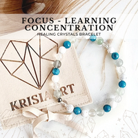 FOCUS-LEARNING-CONCENTRATION intention bracelet exam success, studying aid - Fluorite, Clear Quartz, Apatite, White Howlite / 6mm