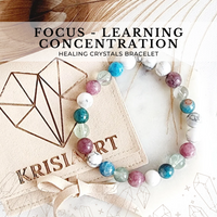 FOCUS-LEARNING-CONCENTRATION intention bracelet exam success, studying aid - Fluorite, Lepidolite, Apatite, White Howlite / 8mm