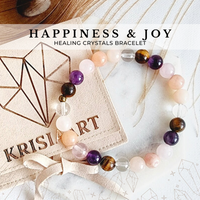 HAPPINESS intention bracelet for attracting joy, love, pleasure, manifesting happy life - Pink Opal, Tiger's Eye, Amethyst, Rose Quartz, Clear Quartz / 8mm