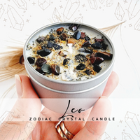 LEO zodiac candle with healing crystals