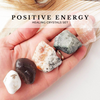 POSITIVE ENERGY healing crystals set for positive vibes, peace, blessing & protection. Strawberry Calcite, Emerald, Magnesite, Smoky Quartz, Sunstone.