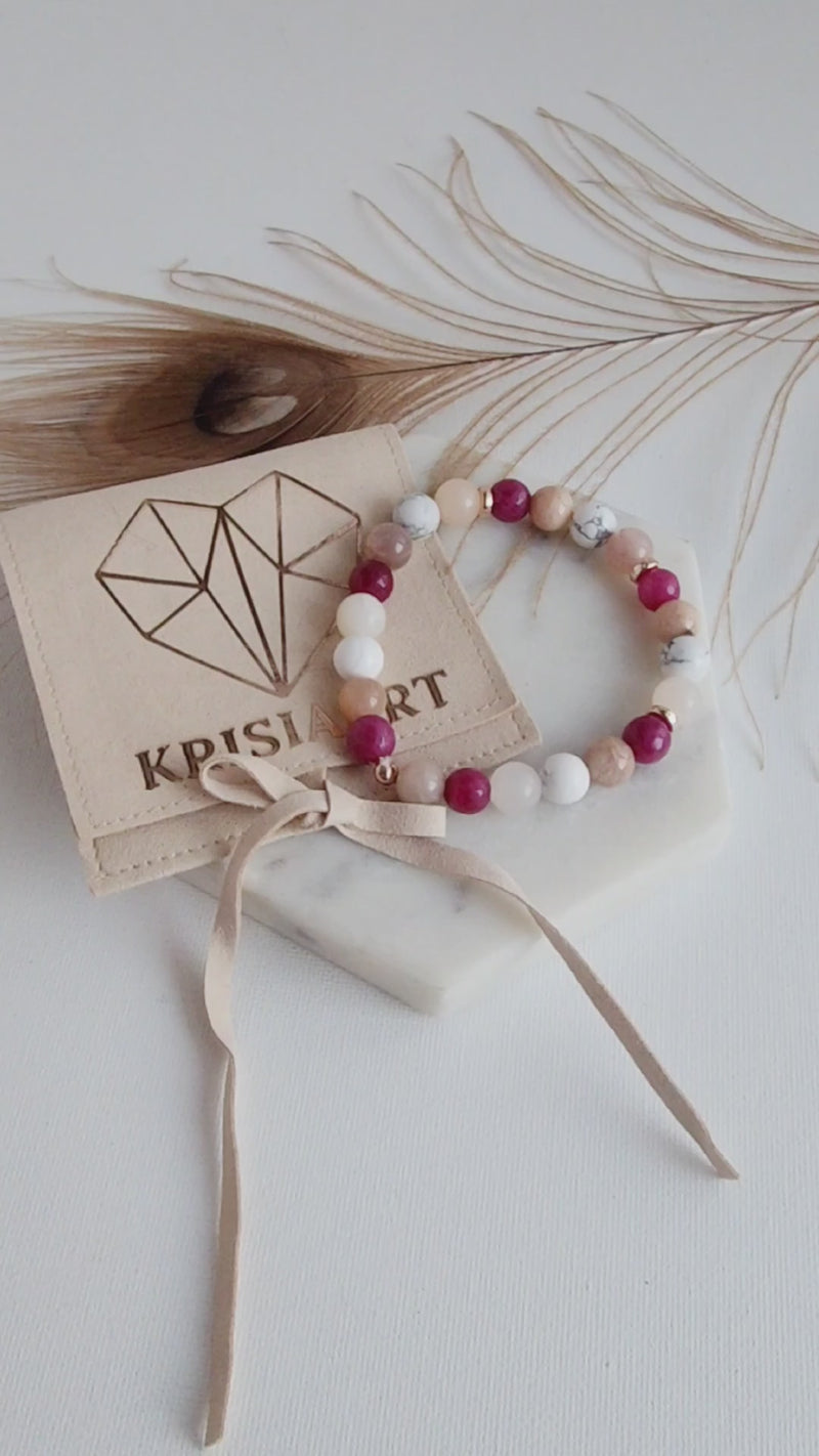 POSITIVE ENERGY crystal intention bracelet for good vibes only & manifesting positivity - Ruby Jade, Pink Opal, Sunstone / 8mm