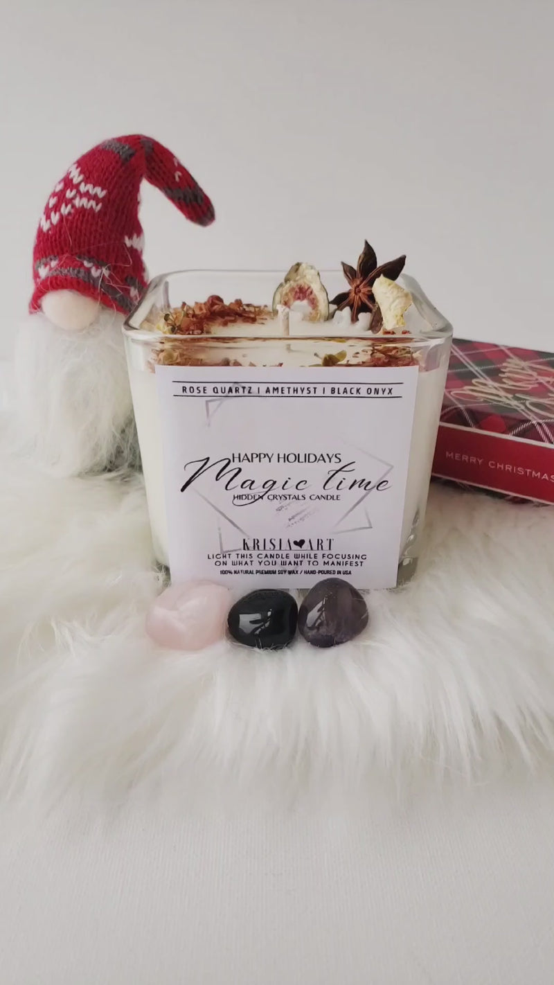 HIDDEN crystal candle "MAGIC TIME" Happy Holidays for protection, love, and well-being