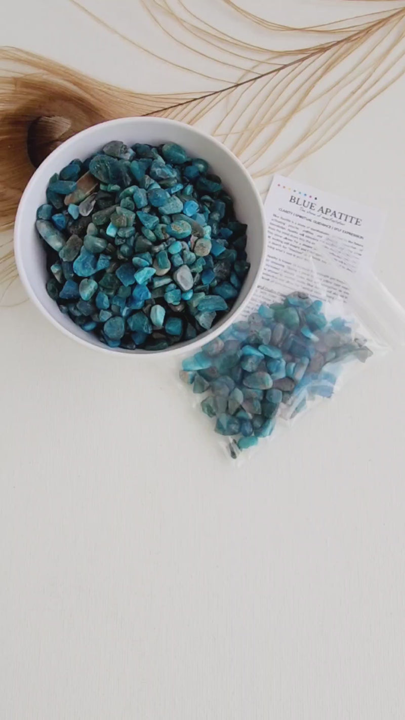 BLUE APATITE crystal chips 1oz - No hole, polished