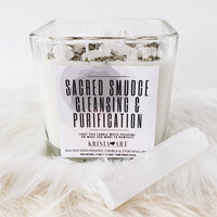 SACRED SMUDGE crystal candle for purification, cleansing, negative energy removal, protection, manifestation & meditation