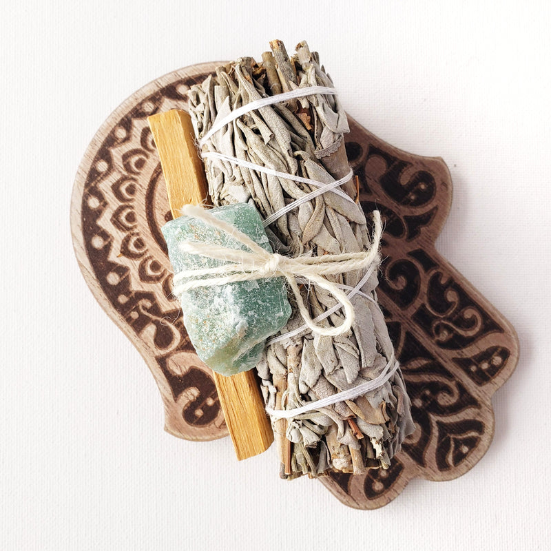 Pick your crystal White Sage SMUDGE KIT for purification, cleansing, negative energy removal - White Sage, Palo Santo bundle for smudging