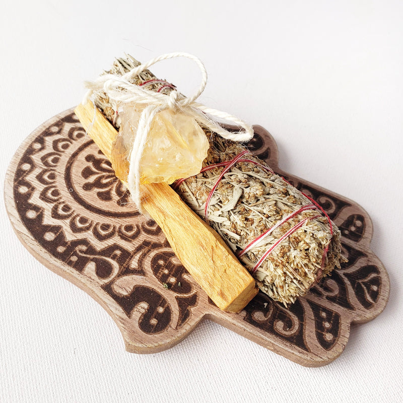 Pick your crystal White & Blue Sage SMUDGE KIT for purification, cleansing, negative energy removal - Sage, Palo Santo bundle for smudging