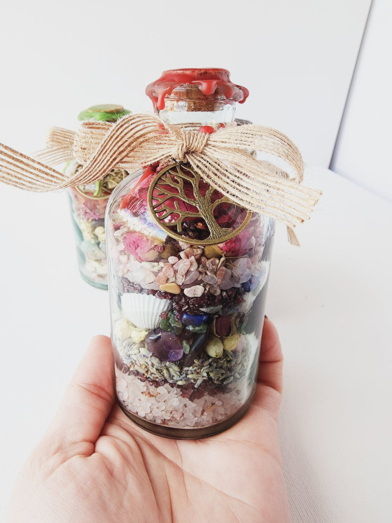 LARGE intention spell jar with crystals and herbs for witchcraft, meditation, prosperity, love, home protection