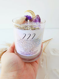 222 ANGEL NUMBER CANDLE with crystals & angel message