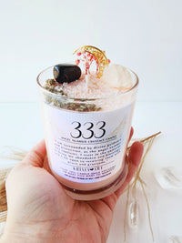 333 ANGEL NUMBER CANDLE with crystals & angel message