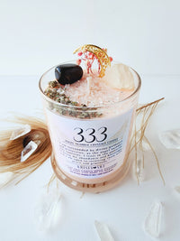 333 ANGEL NUMBER CANDLE with crystals & angel message