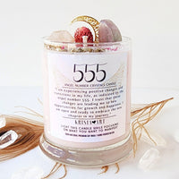 555 ANGEL NUMBER CANDLE with crystals & angel message