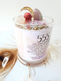 555 ANGEL NUMBER CANDLE with crystals & angel message