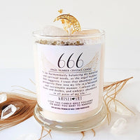 666 ANGEL NUMBER CANDLE with crystals & angel message