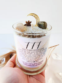 777 ANGEL NUMBER CANDLE with crystals & angel message