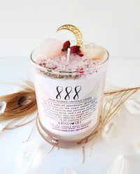 888 ANGEL NUMBER CANDLE with crystals & angel message