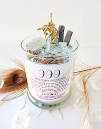 999 ANGEL NUMBER CANDLE with crystals & angel message