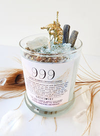 999 ANGEL NUMBER CANDLE with crystals & angel message