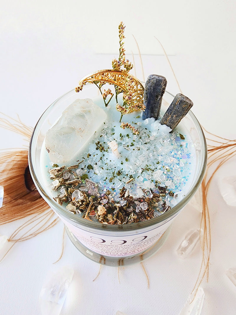 999 ANGEL NUMBER CANDLE with crystals & angel message